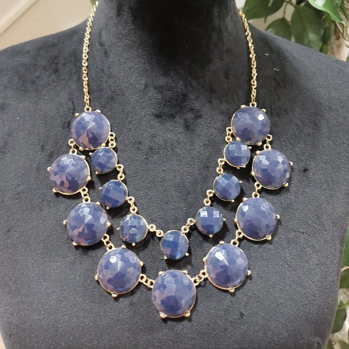Women's Blue Round Beaded Pearl Chain Fashion Jewelry Necklace