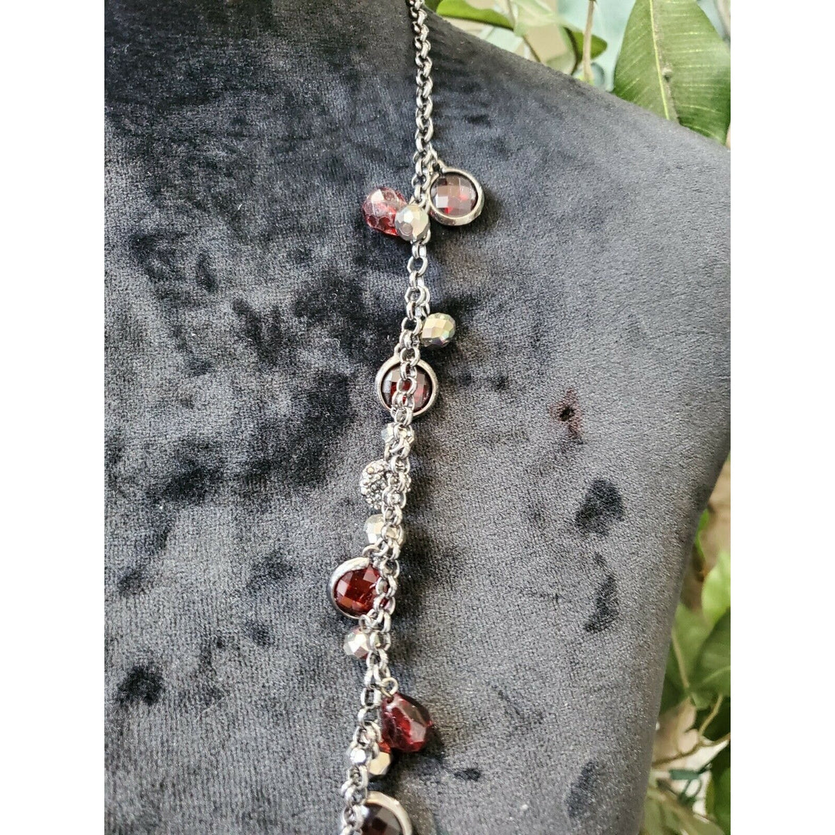 Women's Dark Red Stone with Silver Chain Necklace