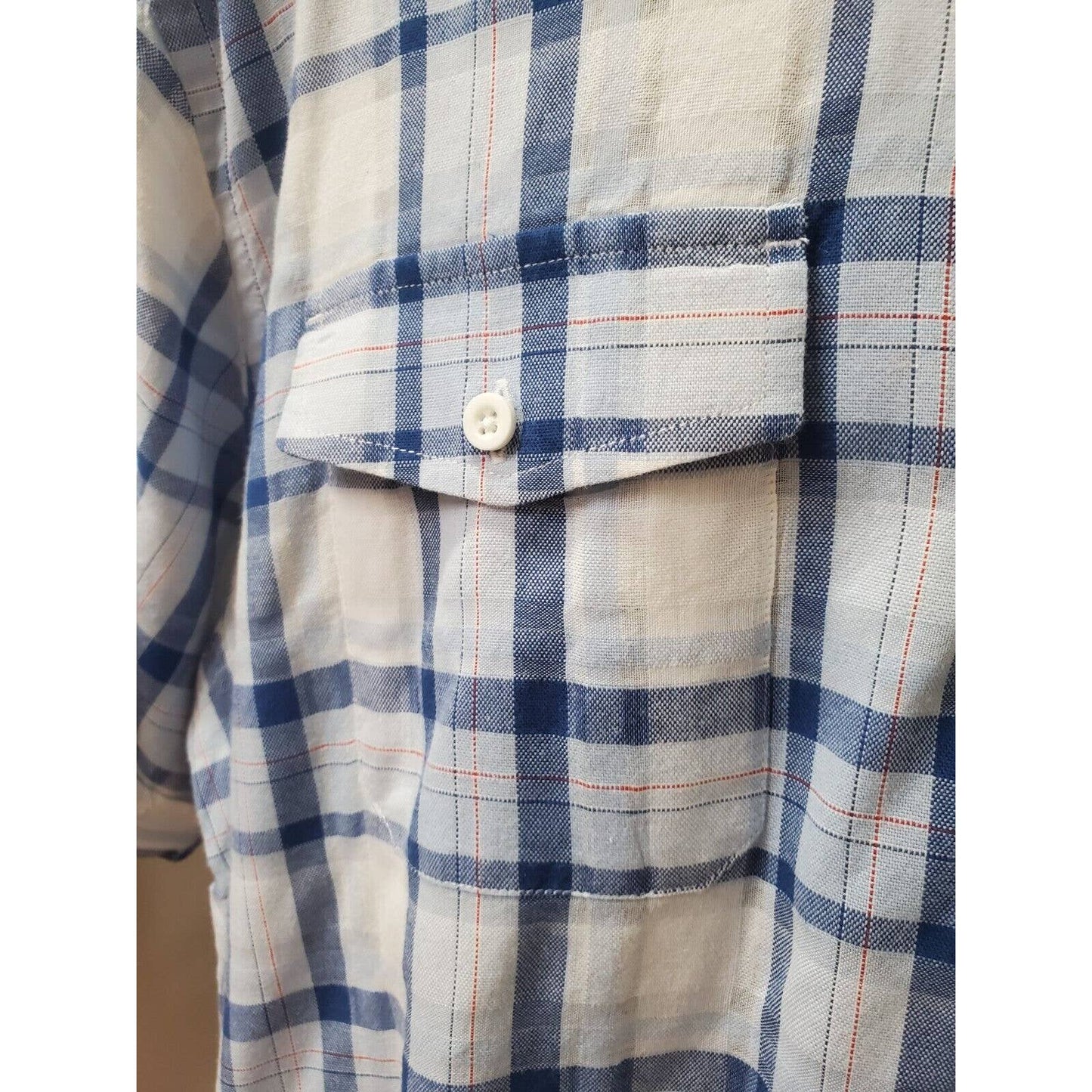 Izod Men's White & Blue Cotton Collared Half Sleeve Casual Button Down Shirt 2XL