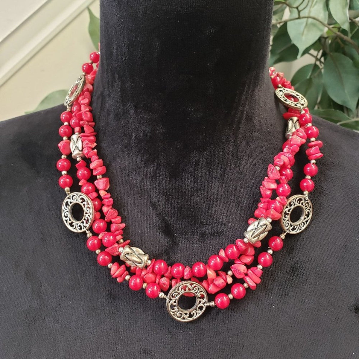 Womens Fashion Premier Design Firecracker Red Coral Beads Triple Strand Necklace