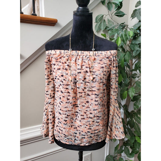 Lucky Brand Women Pink Polyester Off The Shoulder Long Sleeve Top Blouse Size S
