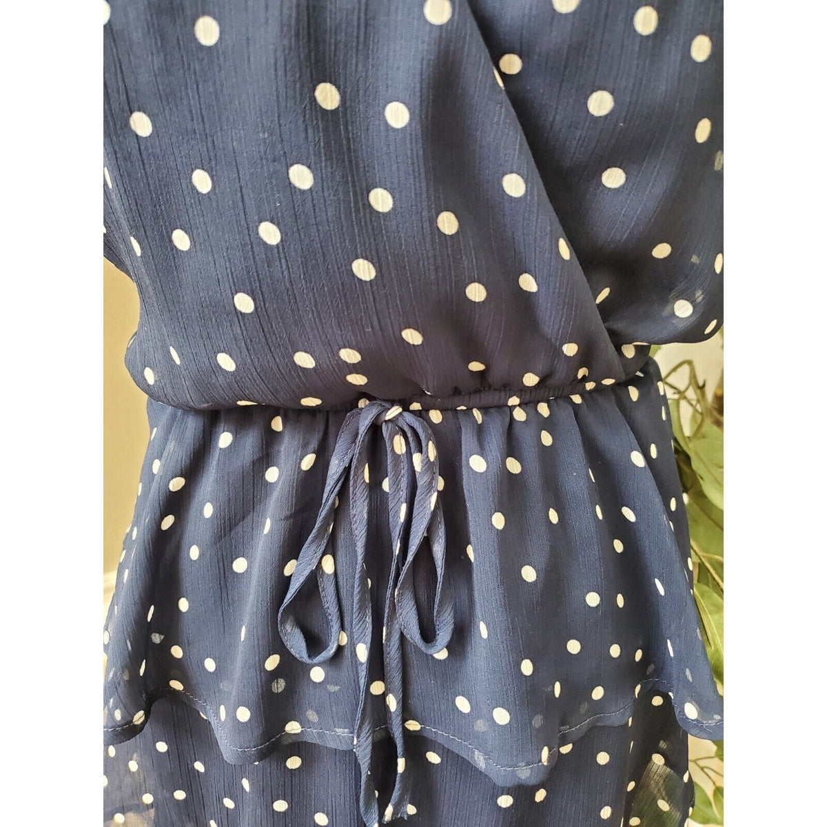 Trixxi Womens Small Polka Dot Mini Dress Navy White Flutter Sleeve Nautical L