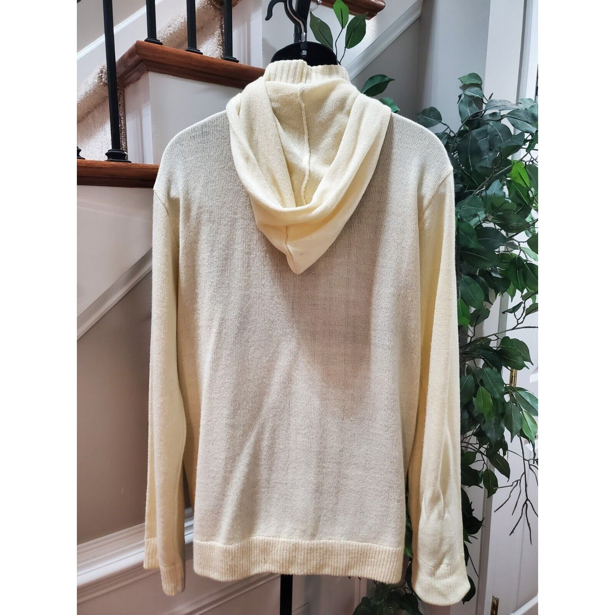 Beverly Hills Men's Cream 100% Acrylic Long Sleeve Full Zip Knit Sweater Size XL