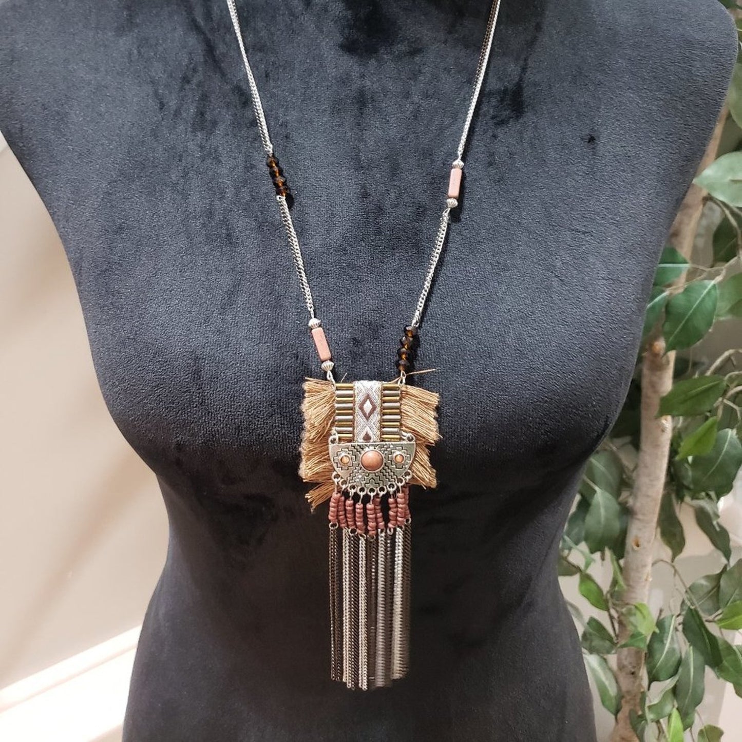Bohemian Tribal Tassel Beaded Chain Pendant Necklace Punk with Lobster Clasp