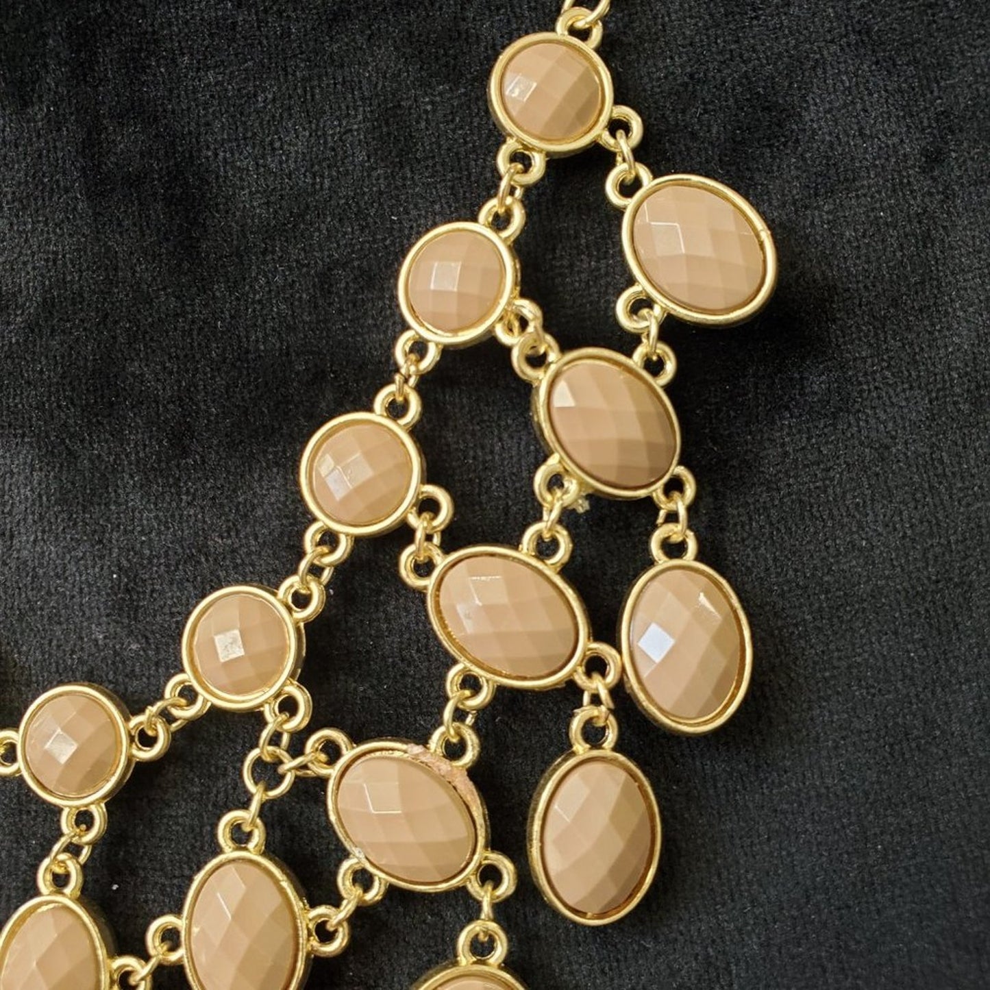 Women's Reversible Blue Beige Faceted Beads Gold Bib Statement Collar Necklace