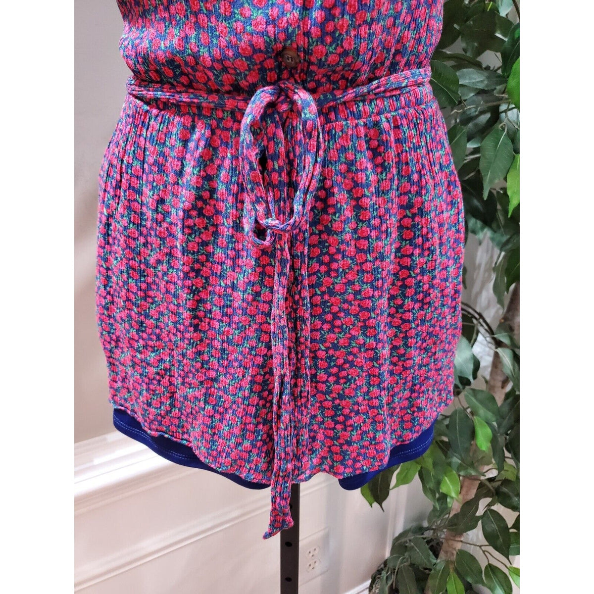 MM MM MM Women's Blue & Red Floral Rayon Off The Shoulder Casual Romper Size XL
