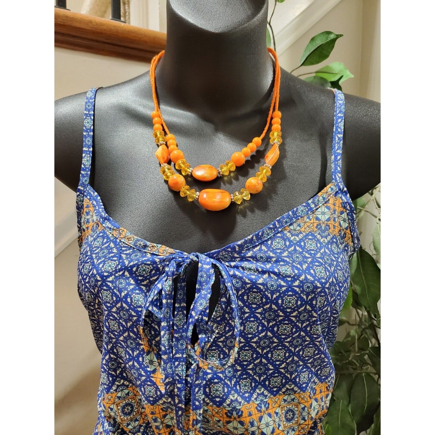 Peach Royal Women Blue Polyester Square Neck Sleeveless Casual Long Maxi Dress M