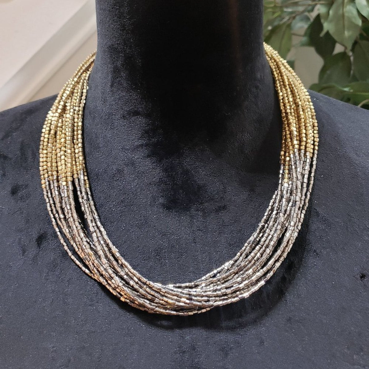 Women Gold Silver Multilayer Round Beaded Lobster Clasp Fashion Jewelry Necklace