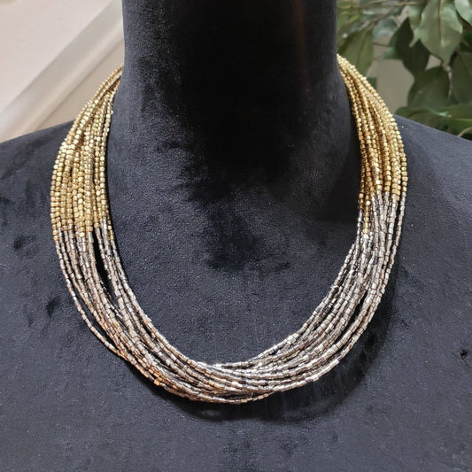 Women Gold Silver Multilayer Round Beaded Lobster Clasp Fashion Jewelry Necklace
