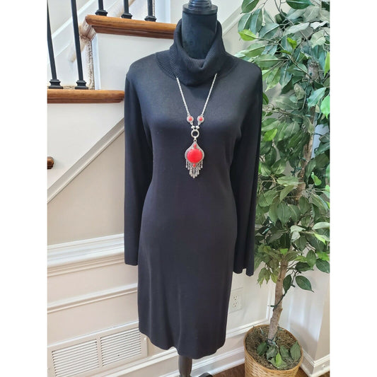MISOOK Women Black Acrylic Turtleneck Long Sleeve Knee Length Dress Size 1X