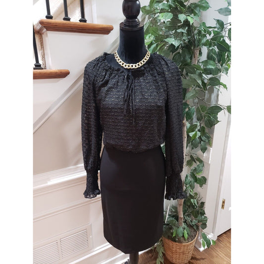 Shelby & Palmer Women Black Polyester Round Neck Long Sleeve Knee Length Dress 6