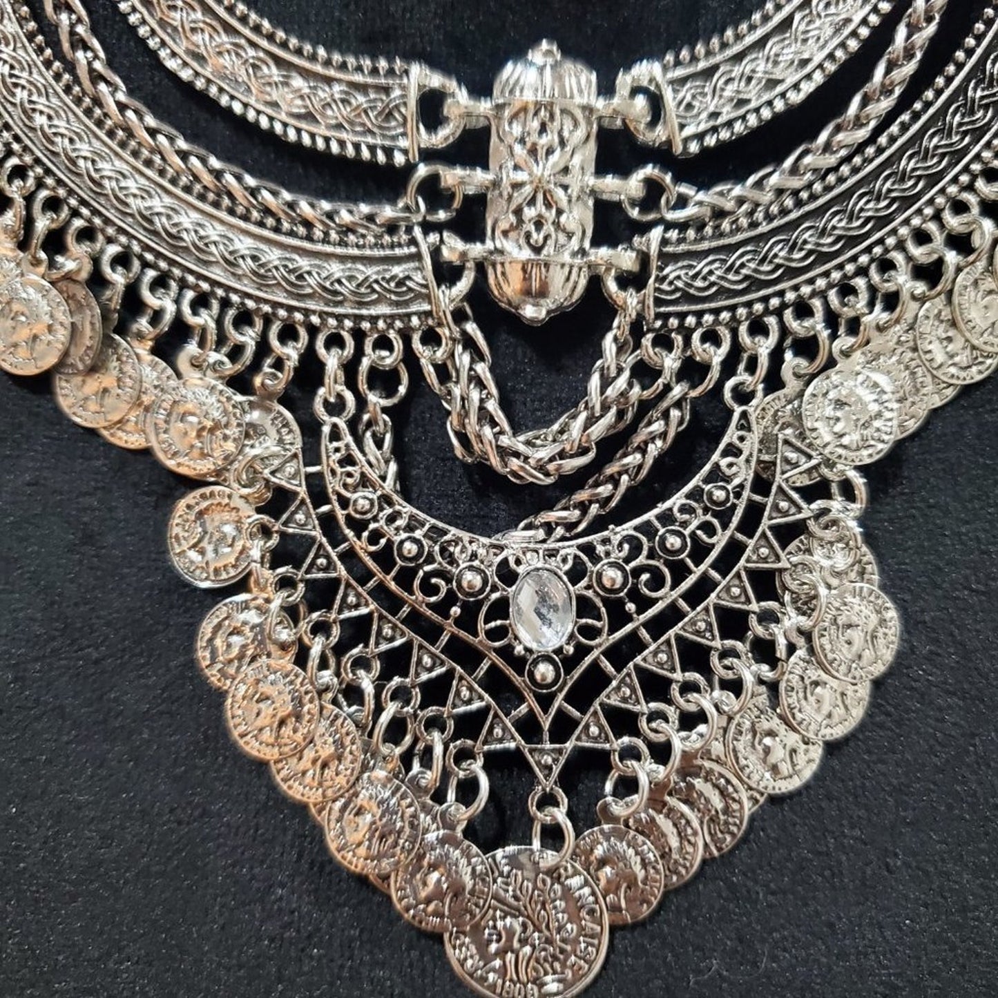 Womens Vintage Boho Chic Silver Coin Multilayer Chocker Fashion Jewelry Necklace