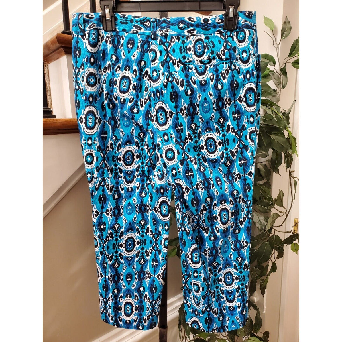 Jones New York Women Blue Cotton Stretch Casual Cropped Straight Leg Pant Size 8