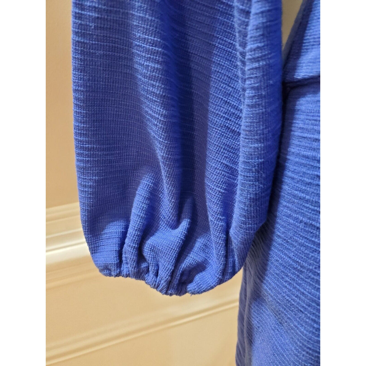 R. Vivimos Women Blue Polyester Round Neck Long Sleeve Knee Length Dress Size S