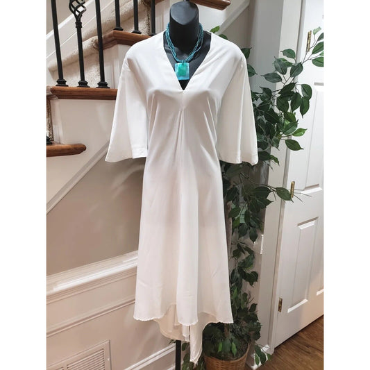 Vonda Women's White Solid Polyester V-Neck Half Sleeve Casual Long Maxi Dress XL
