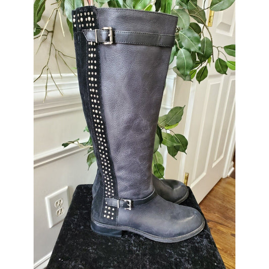 Jessica Simpson Women's Black Leather Upper Round Toe Knee High Boots Size 7.5 M