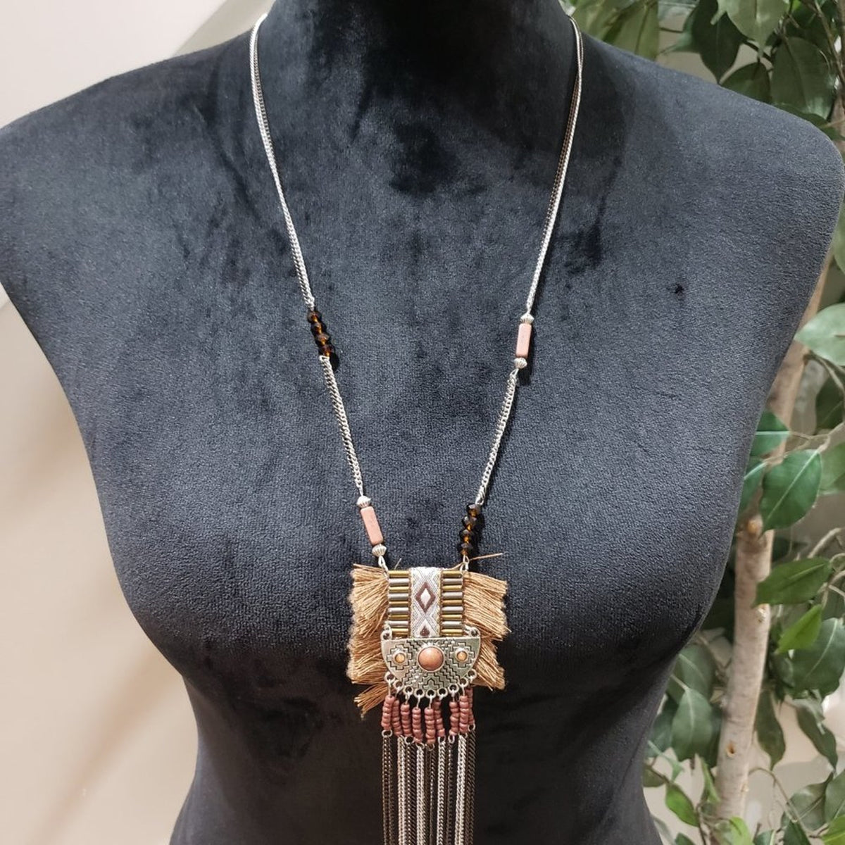 Bohemian Tribal Tassel Beaded Chain Pendant Necklace Punk with Lobster Clasp
