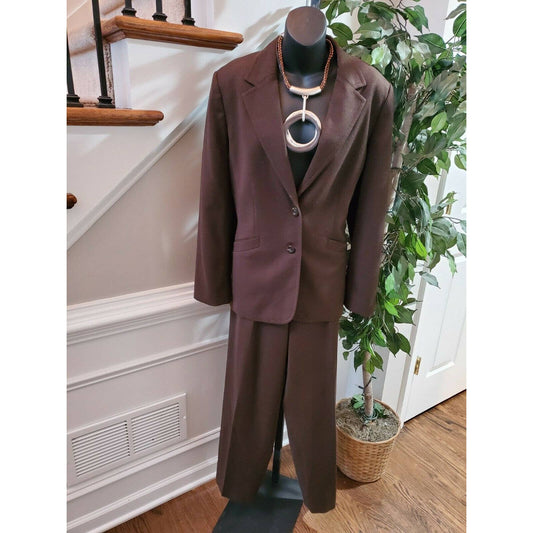 Talbots Women's Brown Wool Long Sleeve 2 Piece Blazer & Pant Suits 12