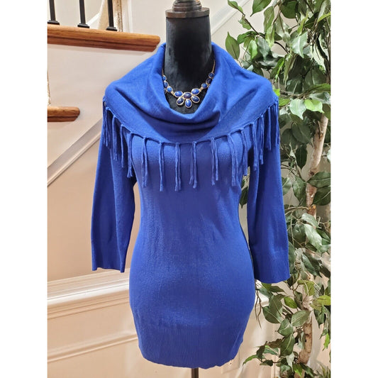 Kim Rogers Women's Blue Solid Rayon Cowl Neck Long Sleeve Casual Sweater Medium