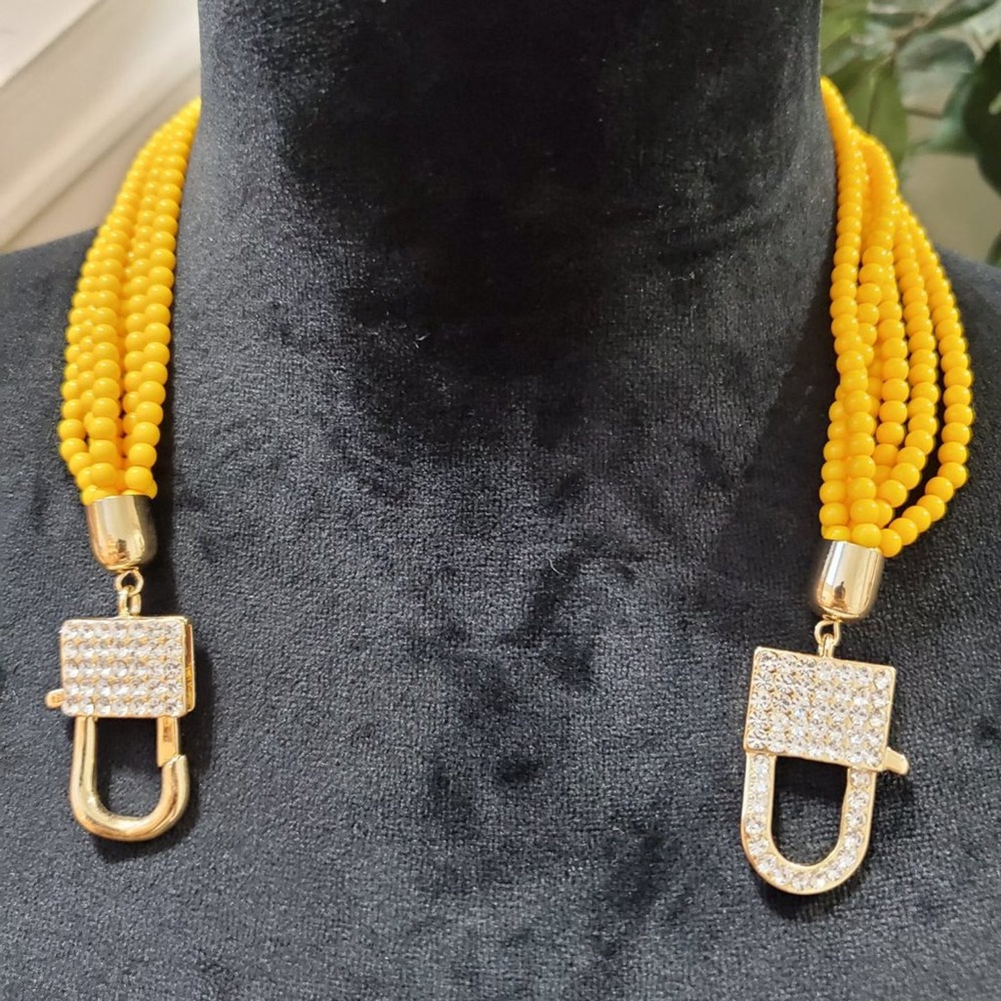 Nickel Free Women's Yellow Multilayer Round Beaded Fashion Jewelry Necklace