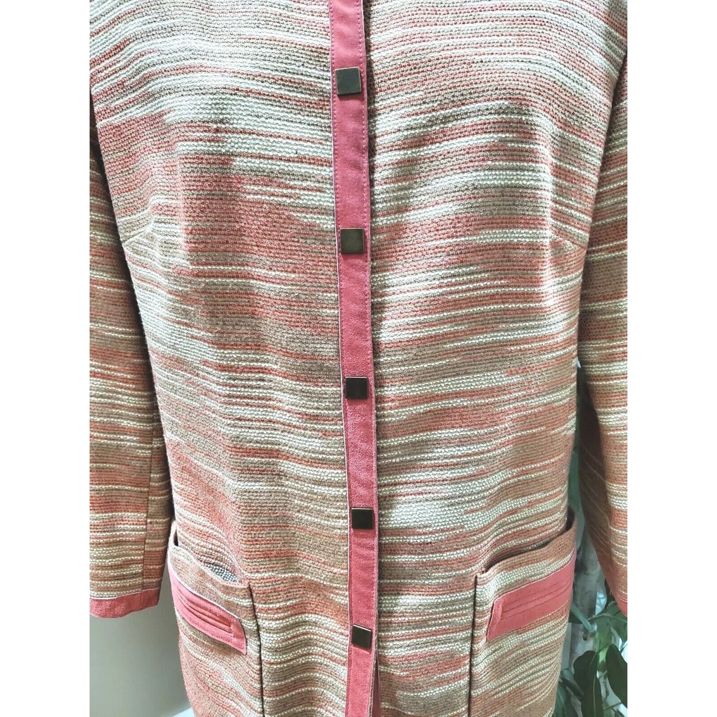 Bandolino Women Multicolor Acrylic Long Sleeve Buttons Front Long Jacket Size 12