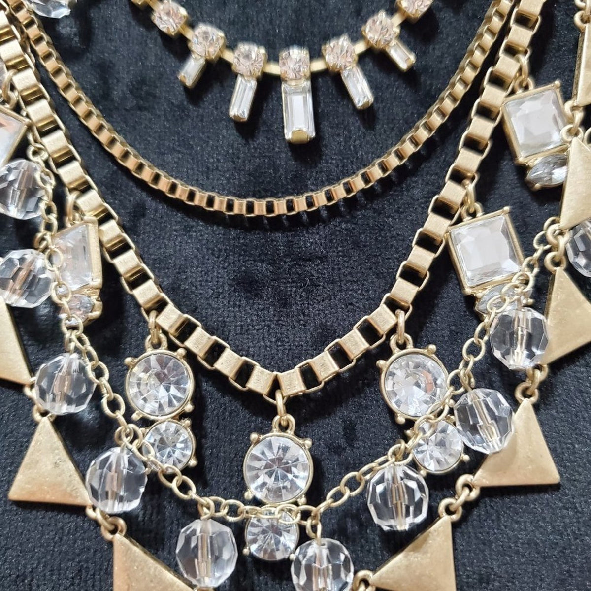 Womens Gold & Crystal Beaded Layered Statement Necklace