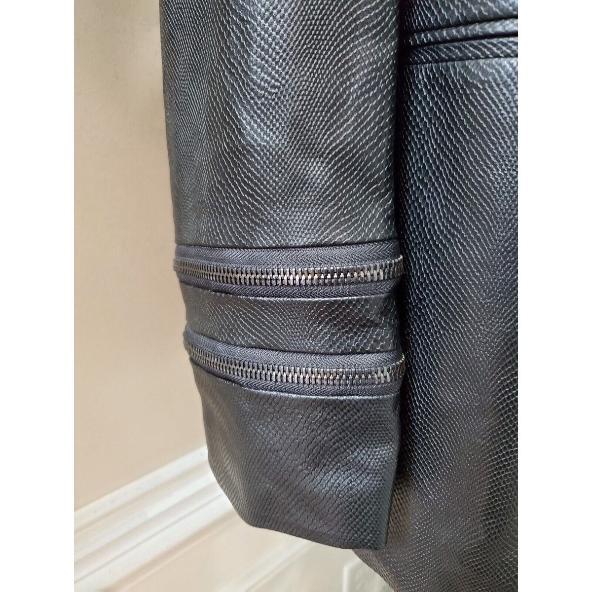 Biarelli Mens Black Snakeskin Leather Single Breasted Blazer Jacket Size Large
