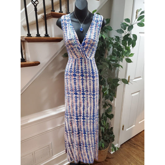 Renee C. Women's Multicolor Rayon V-Neck Sleeveless Casual Long Maxi Dress Small