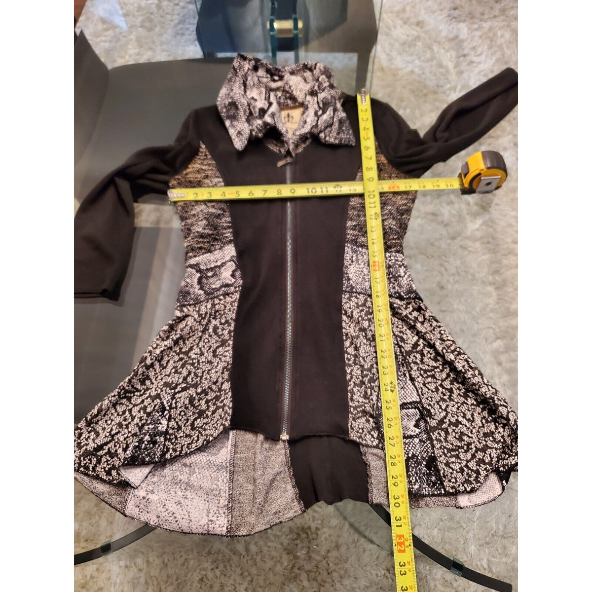 Fleur De Lis Women's Black & White Acrylic Long Sleeve Full Zip Front Jacket S