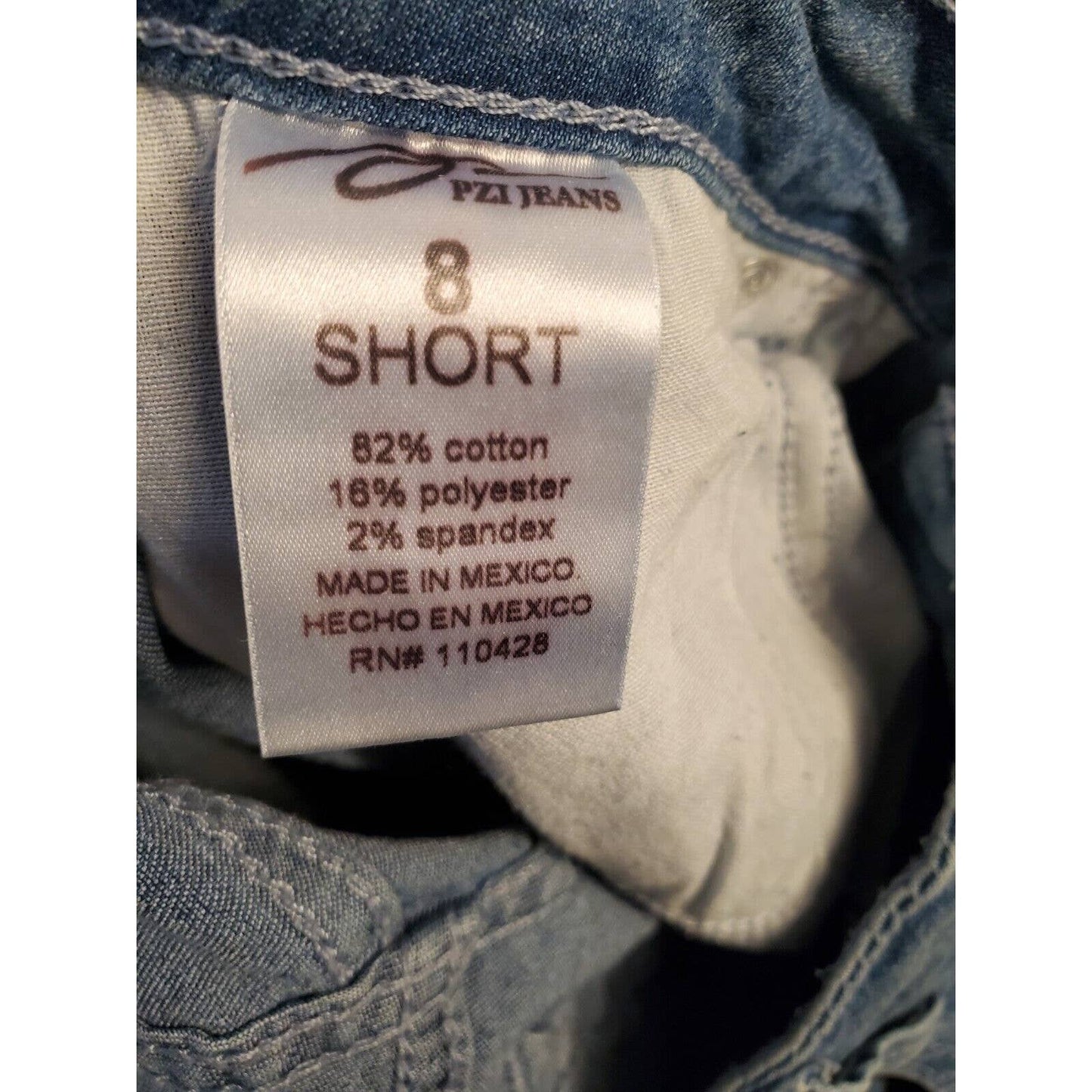 PZI Women's Blue Denim Cotton Mid Rise Straight Jeans Casual Pants Size 8 Short