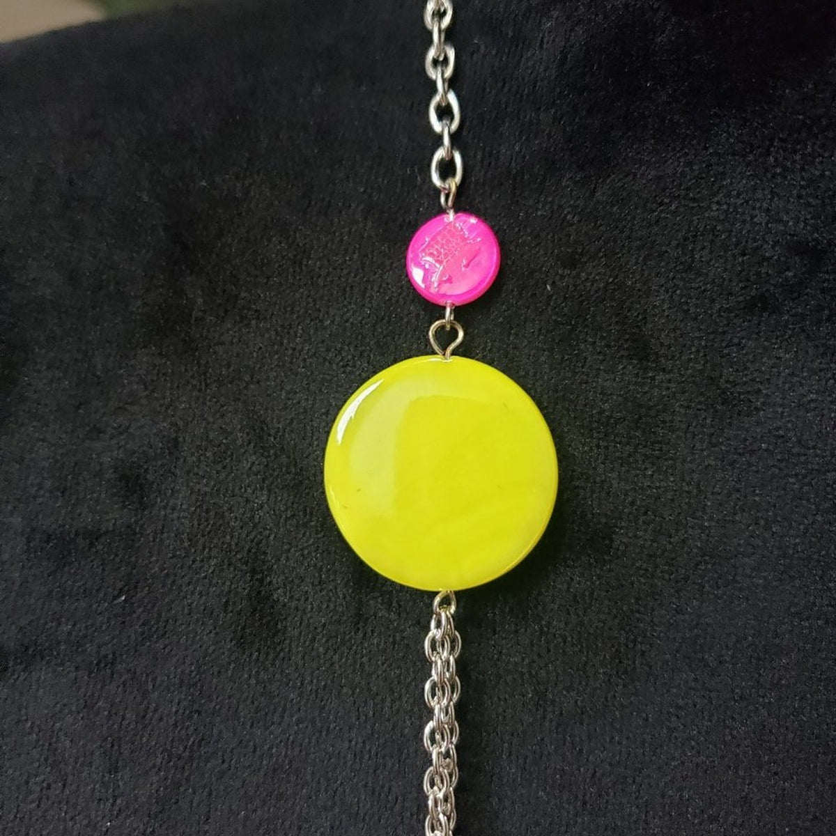 Womens Kaleidoscopically Captivating Chunky Colored Rings and Discs Necklace