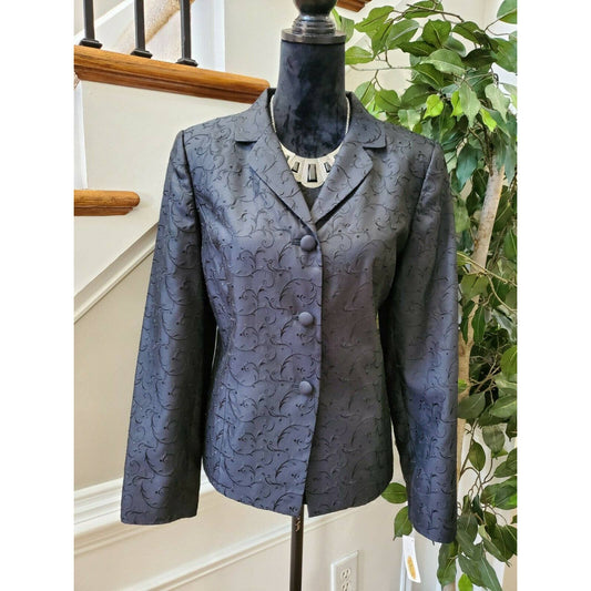 Talbots Womens Black 100% Silk Long Sleeve Single Breasted Fitted Blazer Size 10
