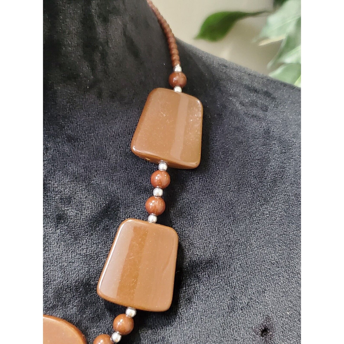 Retro Teak Wooden Geometric Modernist Flat Lay Collar Necklace