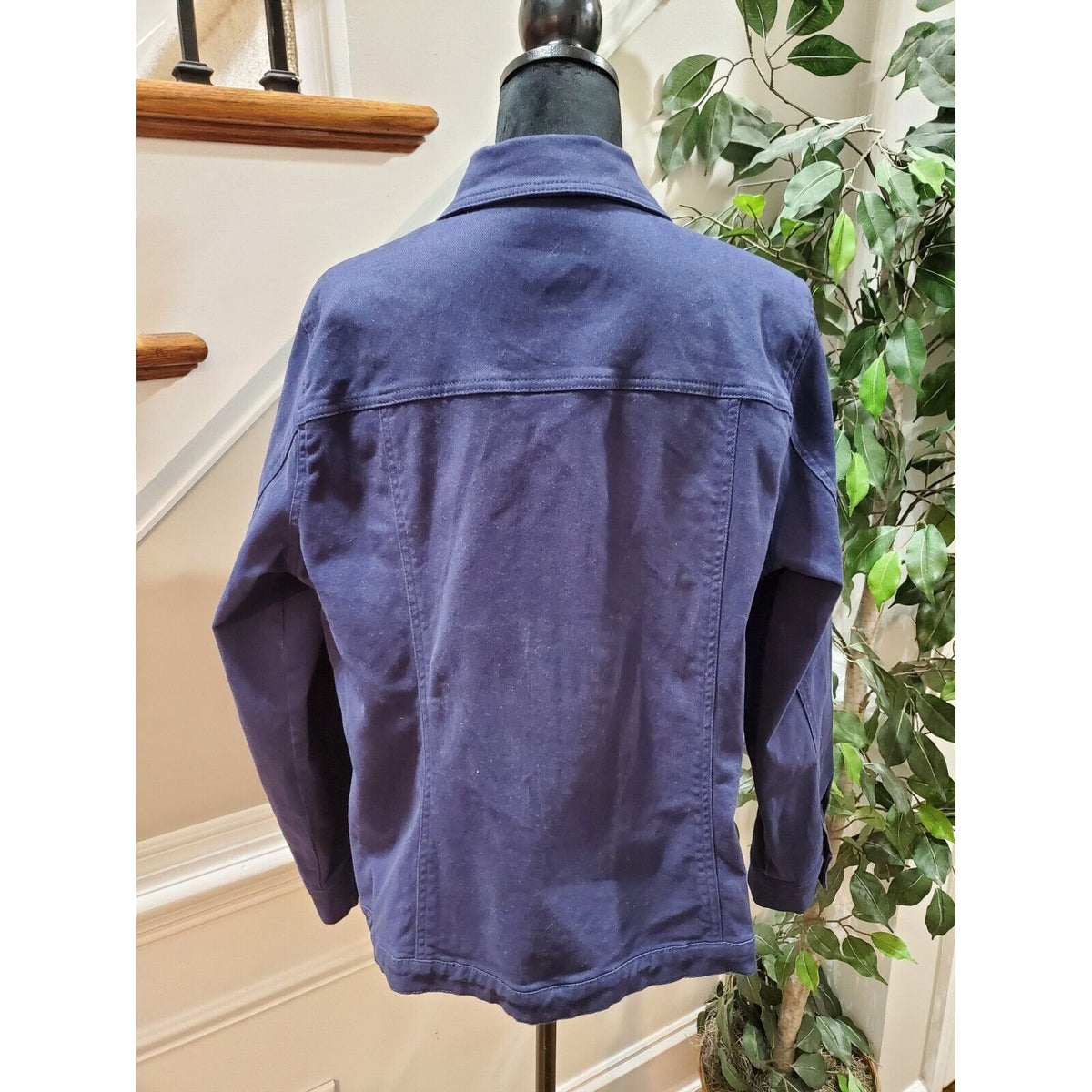 Denim & Company Women's Blue Cotton Buttons Front Long Sleeve Casual Jacket L