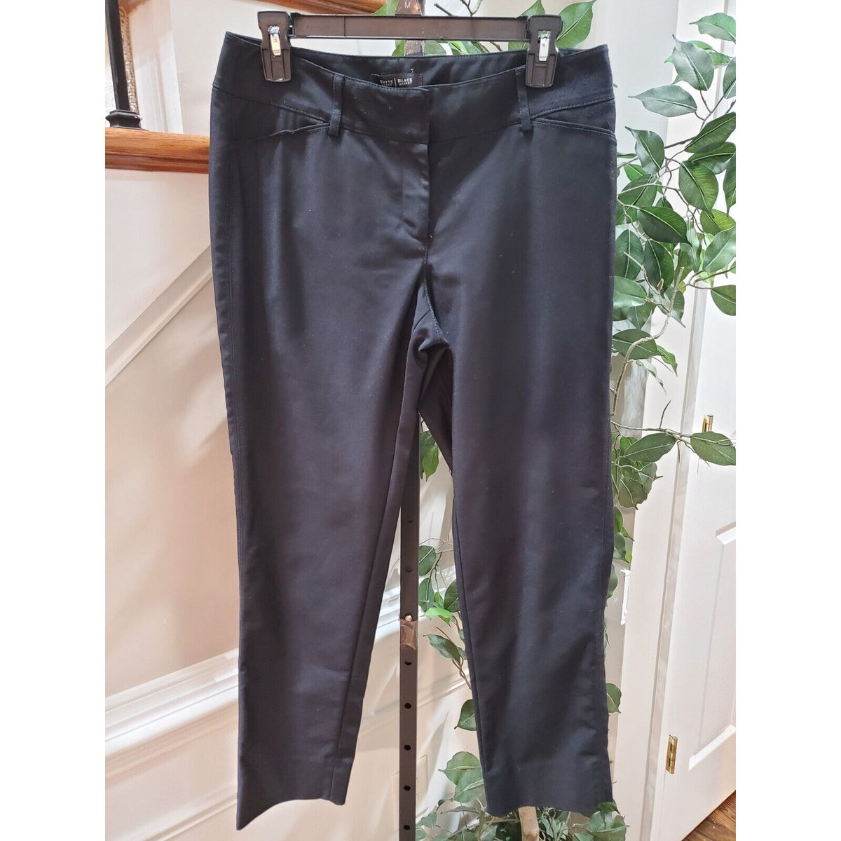 White House Black Market Women Black Cotton Straight Leg Belt Loops Pant Size 6R