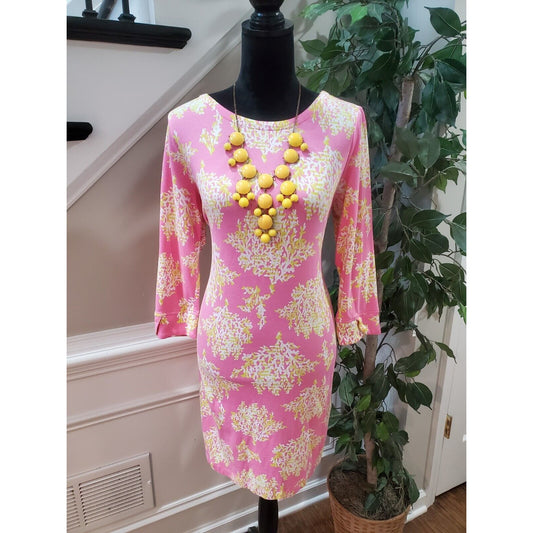 Crown & Ivy Women's Pink Cotton Round Neck Long Sleeve Knee Length Dress Size M
