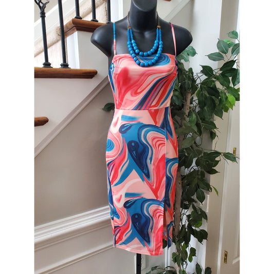 Privy Womens Multicolor Tie Dye Polyester Sleeveless Knee Length Dress Medium