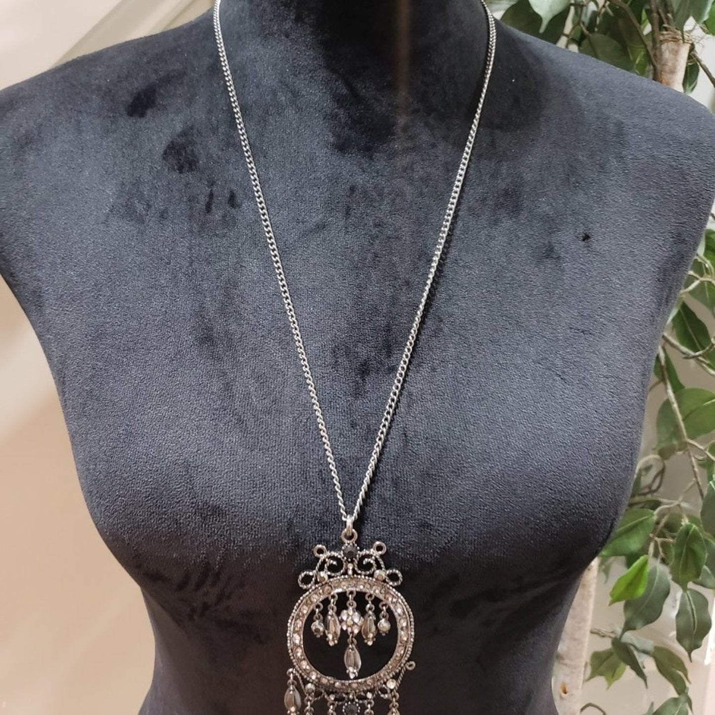 Womens Fashion Silver Boho Style Beaded Teardrop Pendant Necklace with Lobster