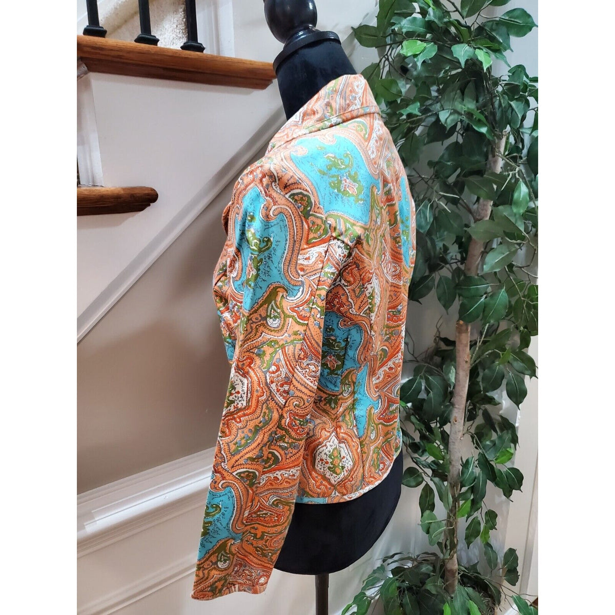 A.M.I. Women's Multicolor Paisley Cotton Single Breasted Blazer Jacket Petite M