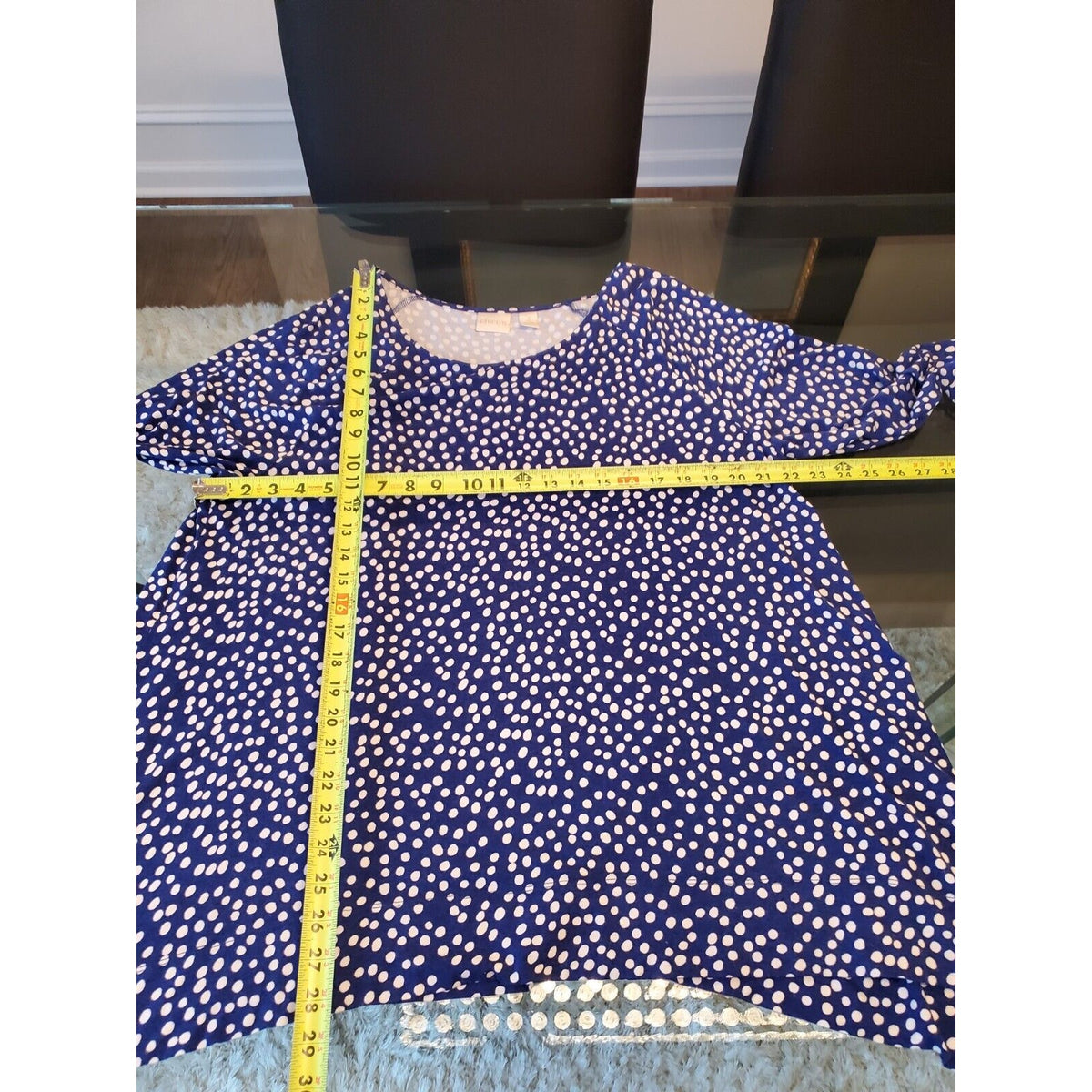 Chico's Blue Polka Dot Rayon Round Neck Long Sleeve Casual Top Blouse (3) XL
