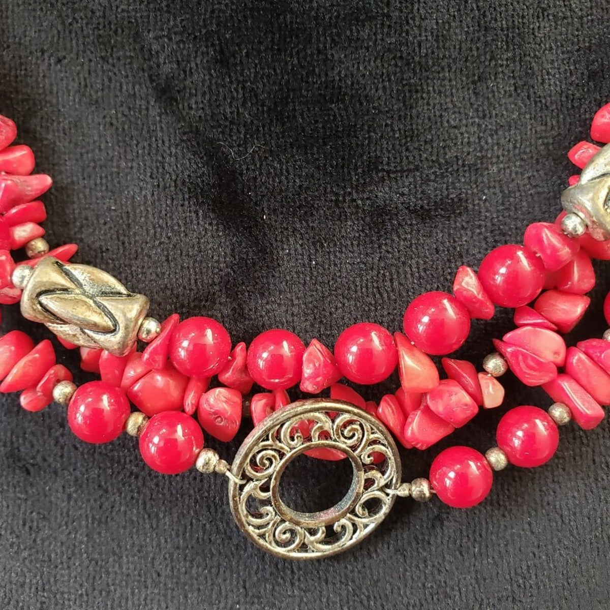 Womens Fashion Premier Design Firecracker Red Coral Beads Triple Strand Necklace