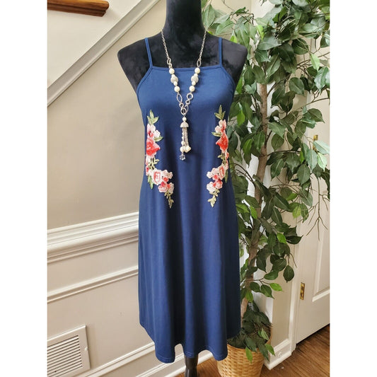 Shein Curve Women Blue Floral Square Neck Sleeveless Knee Length Dress Size 2XL
