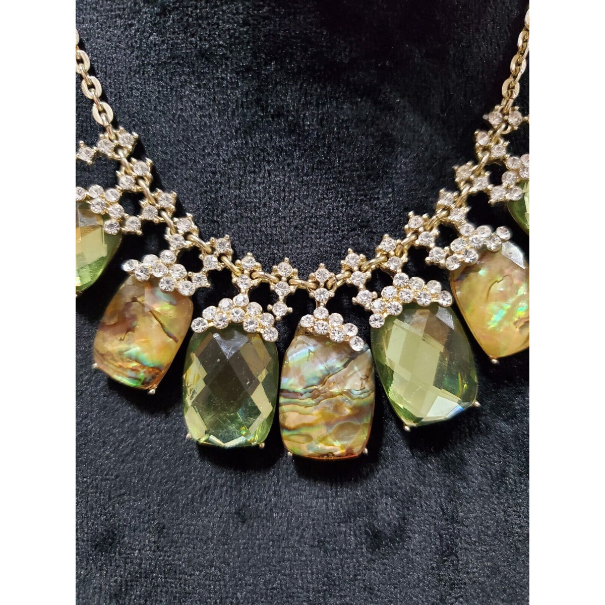 Women's Multicolored Iridescent Rhinestone Gold Chain Stylish Necklace
