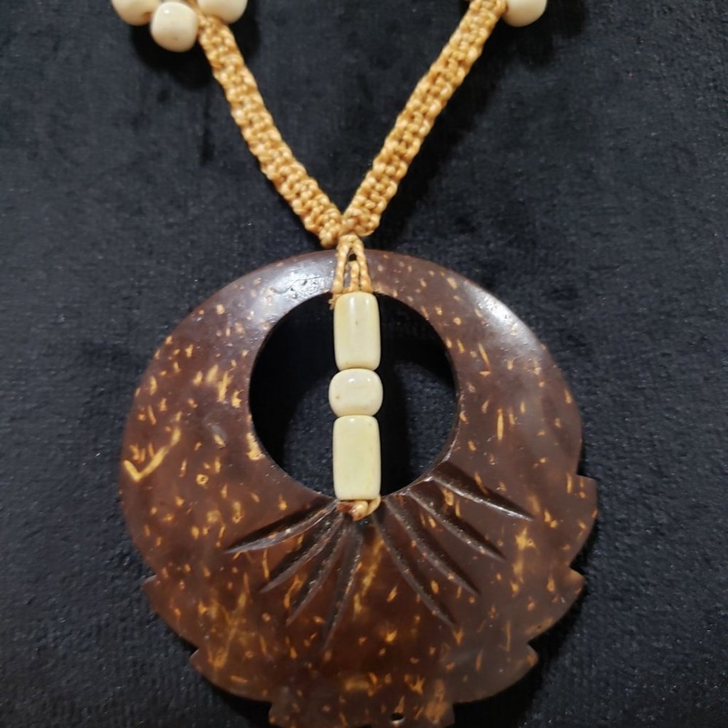 Womens Cream Color Beads Teardrop Brown Pendant Necklace