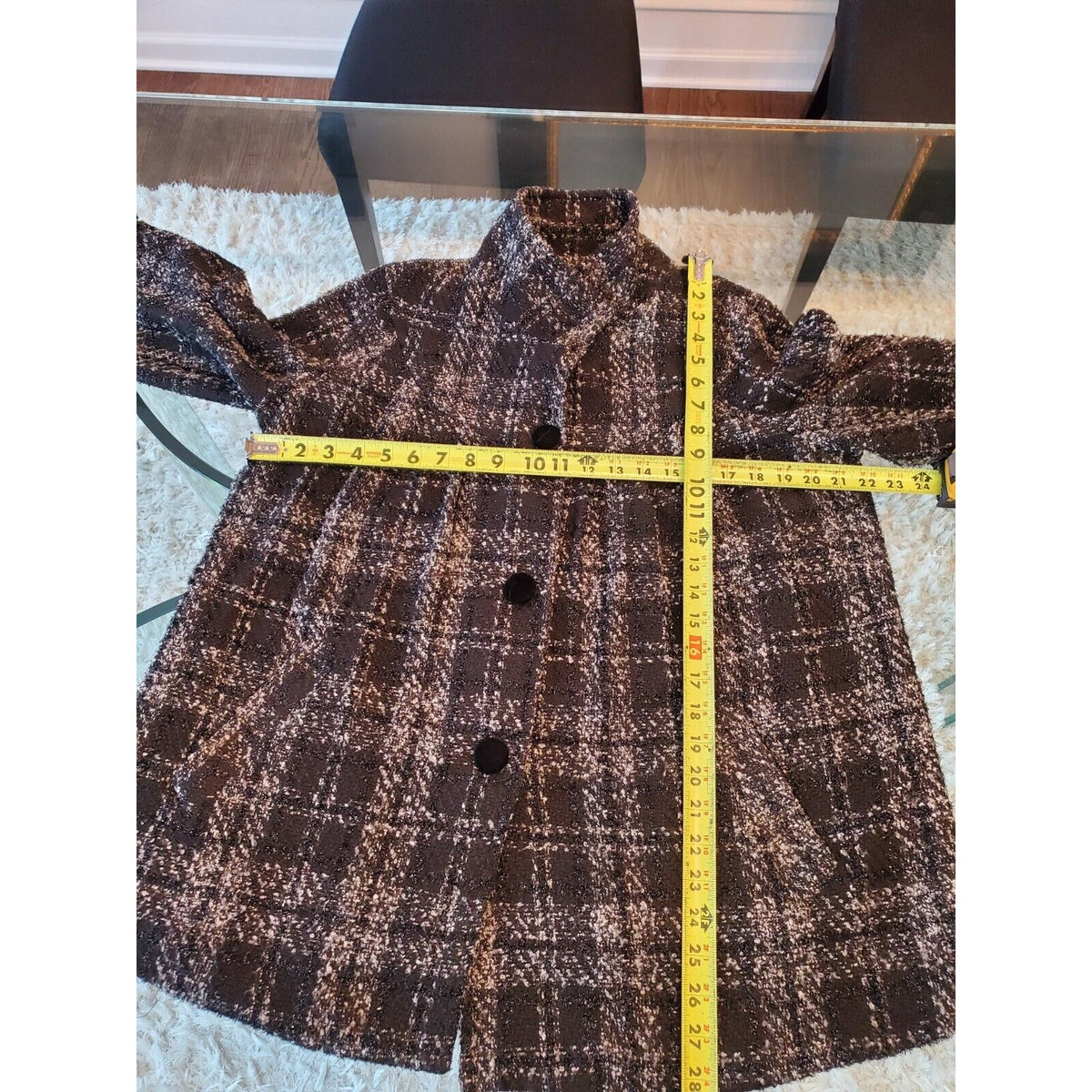 Davi Antte Women's Gray & White Plaid Long Sleeve Buttons Front Jacket Coat XL