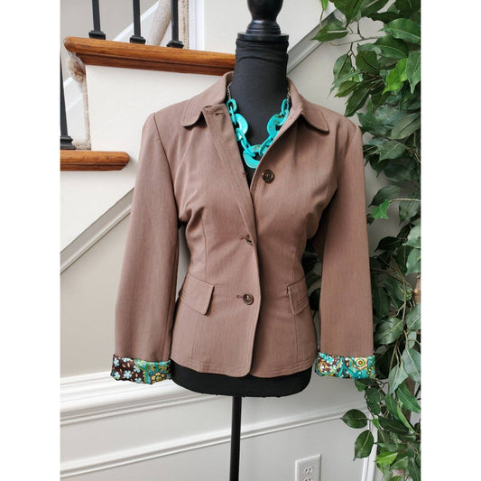 Bob Mackie Womens Brown Polyester Single Breasted Long Sleeve Fitted Blazer 6
