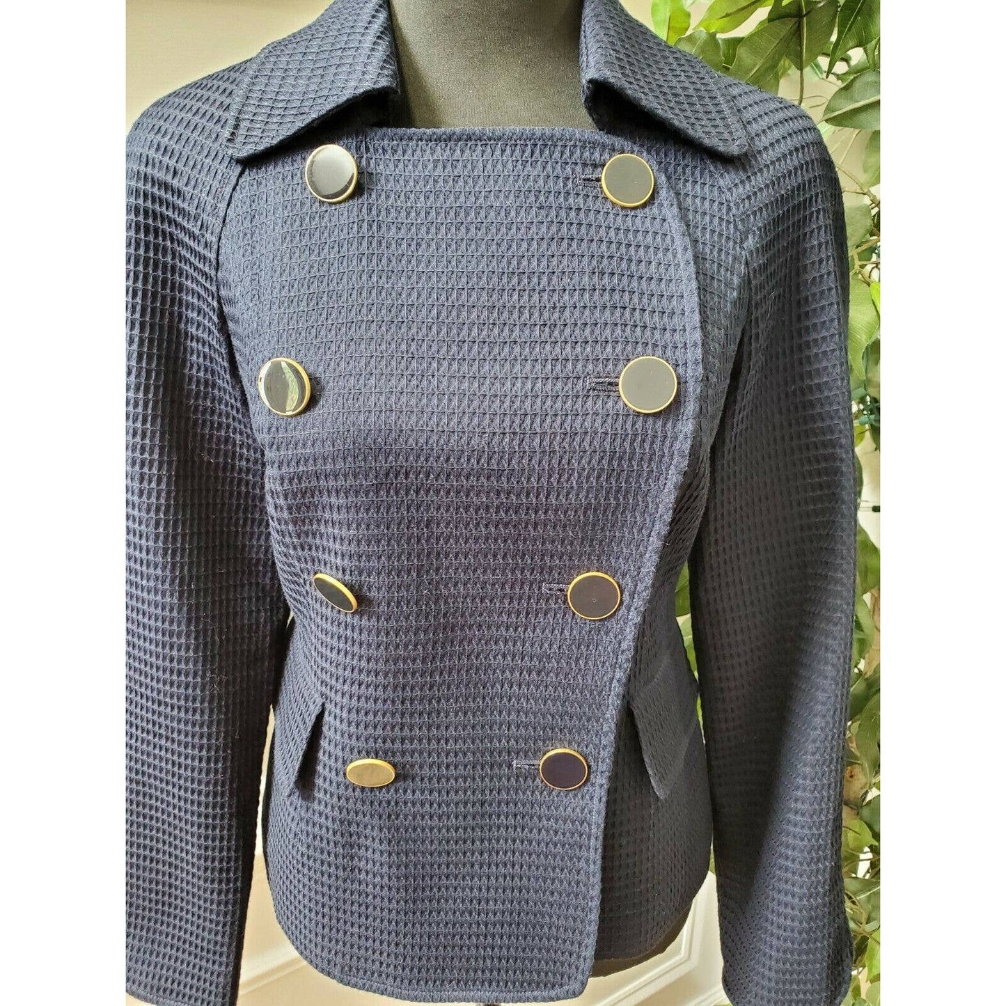 Talbots Women's Blue 100% Cotton Long Sleeve Front Buttons Fitted Blazer Size 4