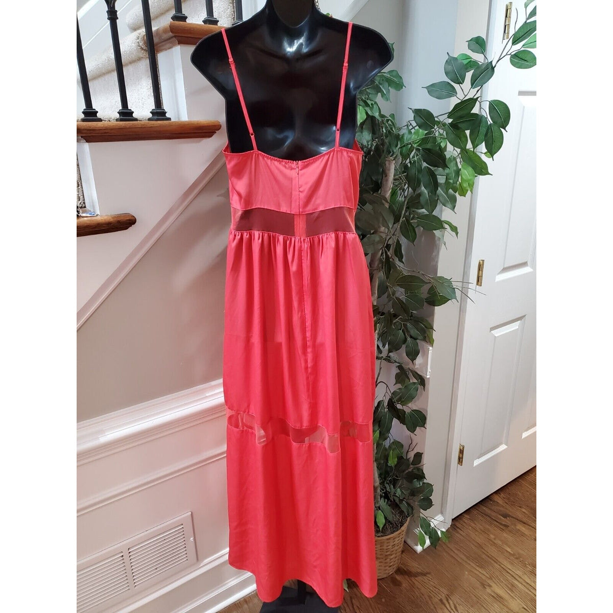 Ali & Kris Womens Coral 100% Polyester Square Neck Sleeveless Maxi Dress Large