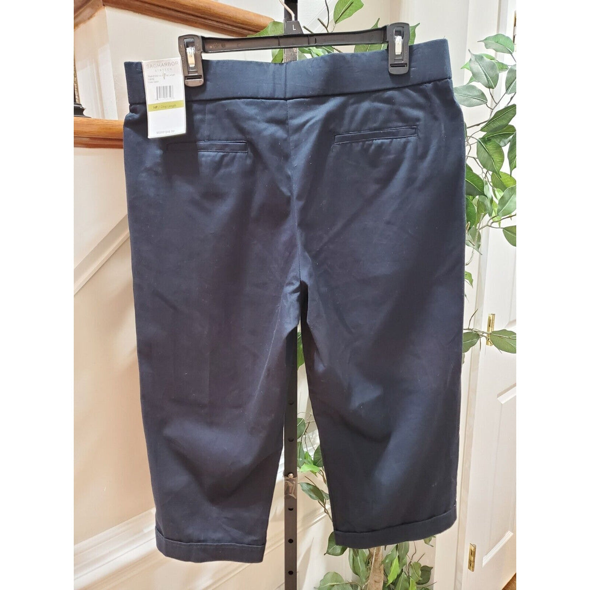 Sag Harbor Womens Blue Solid Cotton Casual Crop Length Stretch Capri Pants 14P