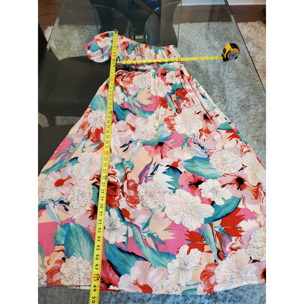 America & Beyond Women Floral Viscose One Shoulder Off Casual Long Maxi Dress M